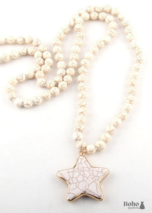 Boho Necklace, RH Turquoise White Blue Natural Stone